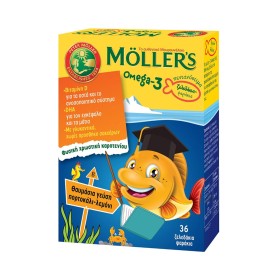 Mollers Omega 3 Ζελεδάκια Ψαράκια Με Γεύση Πορτοκάλι/Λεμόνι Για Παιδιά 36τμχ